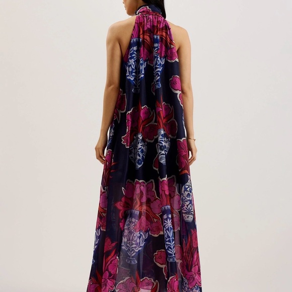 Ted Baker Organza Floral Halter Maxi Dress - Pink and Blue - Picture 2 of 7